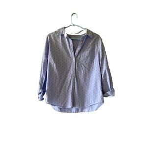 Women's Large Button Up Collared Blouse Featuring Soft Florals